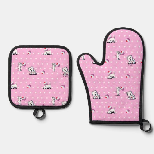 Westie Cupcakes Oven Mitt & Pot Holder Set (Voorkant)
