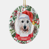 Westie Custom Santa Hat Dog kerstversiering Keramisch Ornament (Rechts)