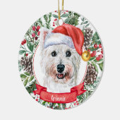 Westie Custom Santa Hat Dog kerstversiering Keramisch Ornament (Links)