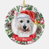 Westie Custom Santa Hat Dog kerstversiering Keramisch Ornament (Achterkant)