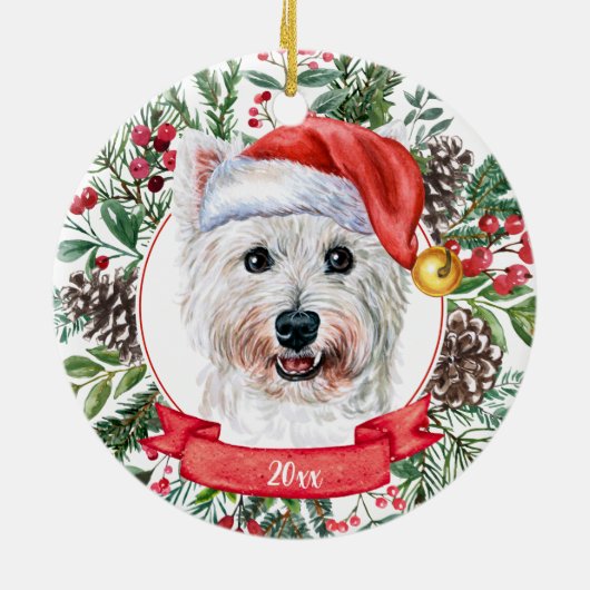 Westie Custom Santa Hat Dog kerstversiering Keramisch Ornament (Achterkant)