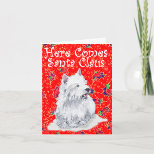 Westie Daar komt Kerstman Feestdagen Kaart