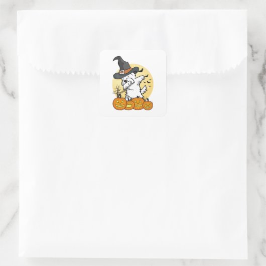 Westie Dabbing Halloween Vierkante Sticker (Tas)