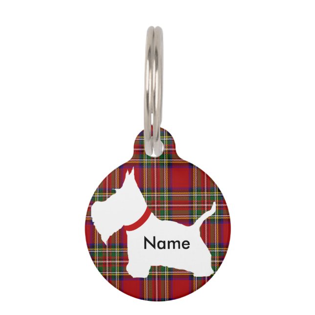Westie Dark Red Tartan Huisdierpenning (Voorkant)