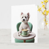 Westie die een latte drinkt Blank kaart (Gele Bloem)