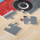 Westie die met kerstauto rijdt met een boom bovena legpuzzel (Zijkant)