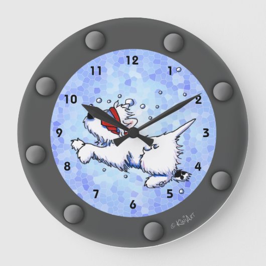 Westie Diver Porthole Wall Clock Grote Klok (Voorkant)