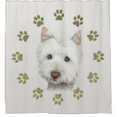 Westie Dog Art en Paws Shower Curtain Douchegordijn (Voorkant)