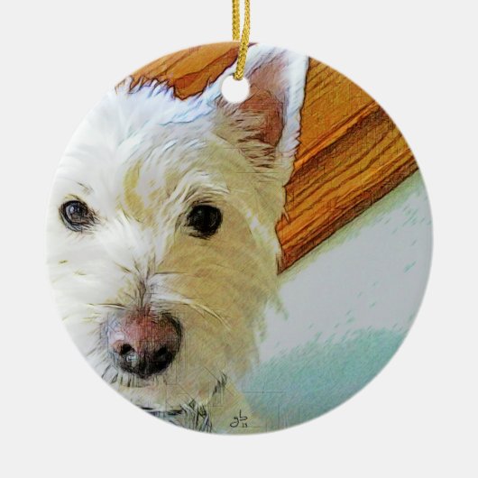 Westie Dog Face, naar jou kijken Keramisch Ornament (Voorkant)