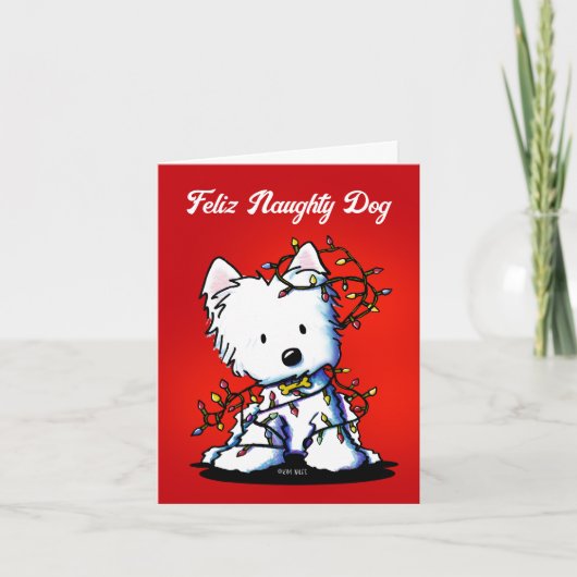 Westie Dog Fluffybutt Christmas Kaart (Voorkant)