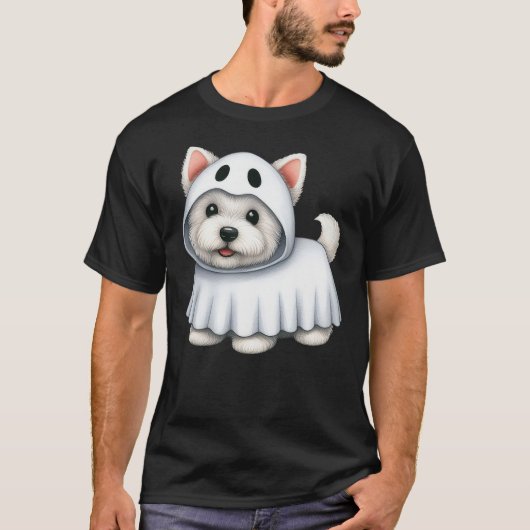 Westie Dog Halloween Costume Ghost West Highland T T-shirt (Voorkant)
