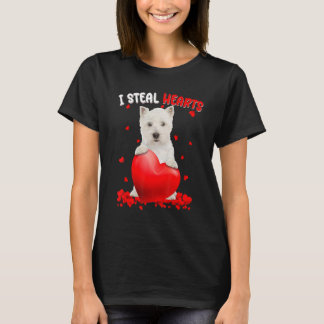 Westie Dog I Steal Hearts Cute Valentine Day Vrouw T-shirt