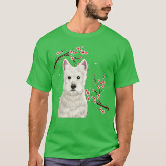 Westie Dog Japanse Cherry Blossom Sakura Flower V T-shirt