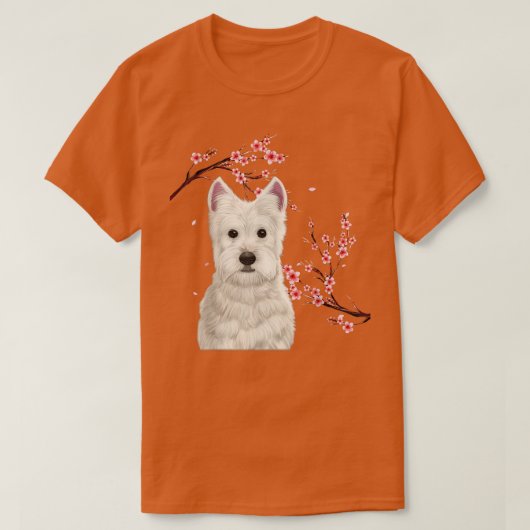 Westie Dog Japanse Cherry Blossom Sakura Flower V T-shirt (Design voorkant)