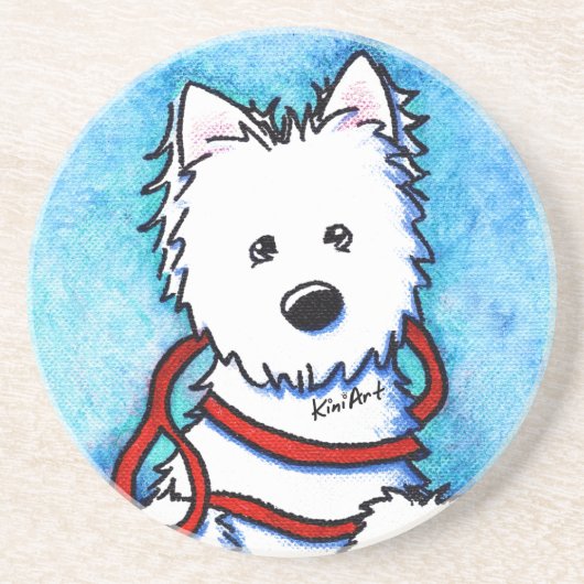 Westie Dog & Leash Onderzetter (Voorkant)