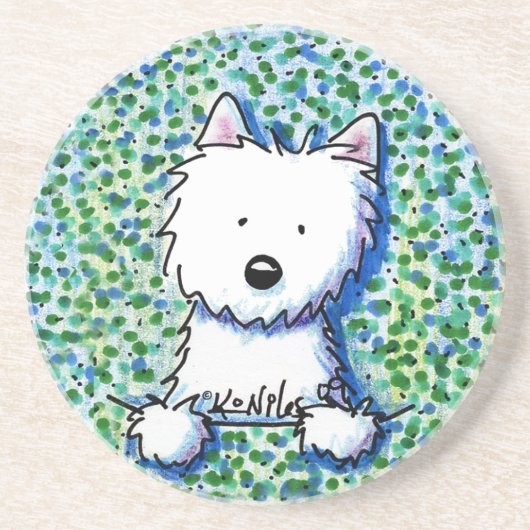 Westie Dog over Pointillisme Onderzetter (Voorkant)