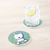 Westie Dog over Pointillisme Onderzetter (Zijkant)