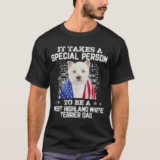 Westie Dog Pa met Proud American Flag Dog Vader T-shirt