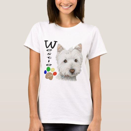 Westie Dog Paw Print Art Design T-shirt (Voorkant)