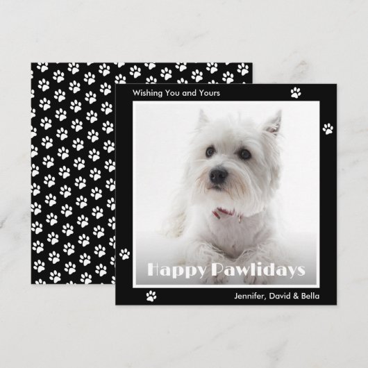 Westie Dog Paw Prints Pet Photo Black Feestdagenkaart (Voorkant / Achterkant)
