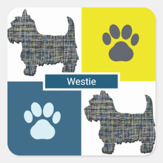 Westie Dog & Paw Y&B Grid Square Sticker