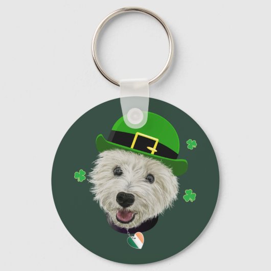 Westie Dog Saint Patrick's Day Irish Flag Sleutelhanger (Voorkant)