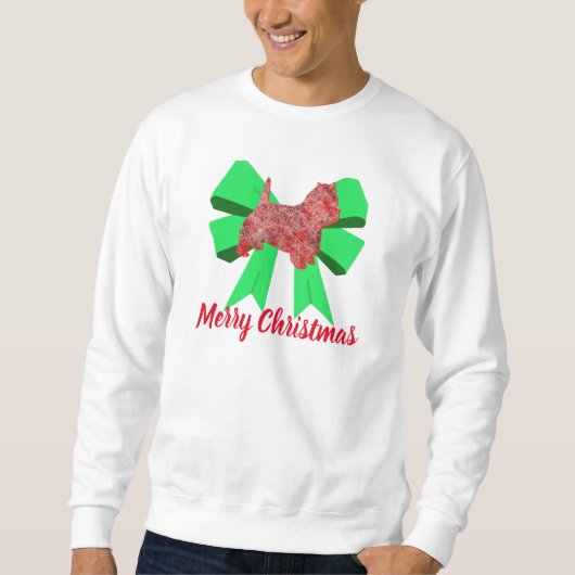 Westie Dog Silhouette Green Bow Kerstmis Trui (Voorkant)