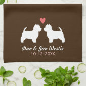 Westie Dog Silhouettes met hart en tekst Theedoek (Gevouwen)