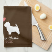 Westie Dog Silhouettes met hart en tekst Theedoek (Quarter Fold)