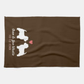 Westie Dog Silhouettes met hart en tekst Theedoek (Horizontaal)