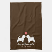 Westie Dog Silhouettes met hart en tekst Theedoek (Verticaal)