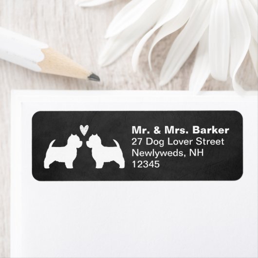 Westie Dog Silhouettes met het Adres van de Terugk Etiket (Insitu)