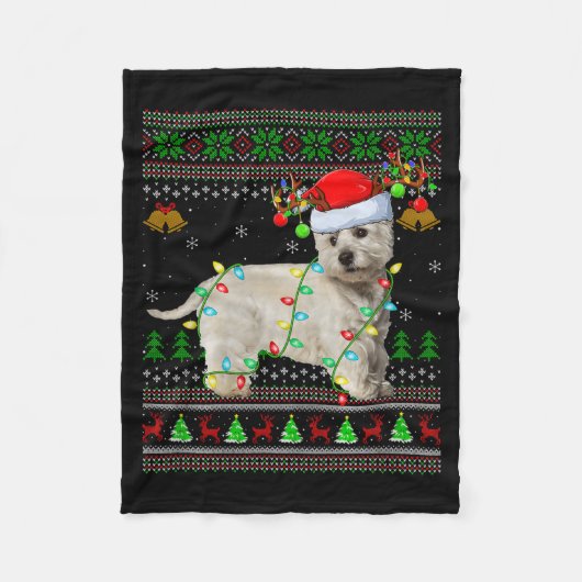 Westie Dog West Highland Terrier Ugly Christmas Sw Fleece Deken (Voorkant)