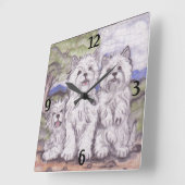 Westie Dog West Highland White Terrier  Vierkante Klok (Hoek)