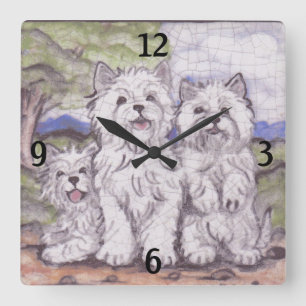 Westie Dog West Highland White Terrier Vintage Vierkante Klok