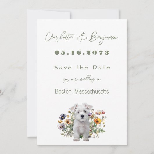 Westie Dog Wildflowers Wedding Save the Date (Voorkant)