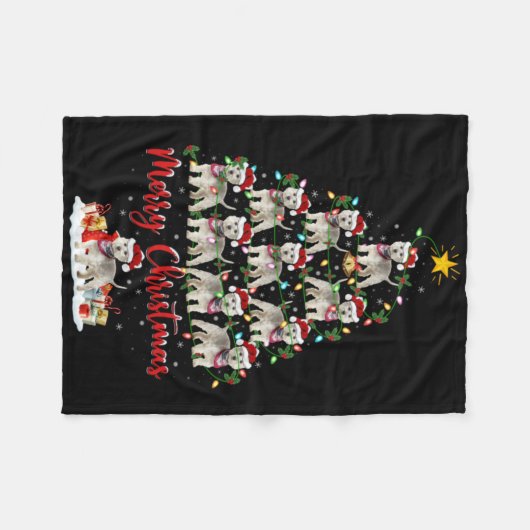 Westie Dog Xmas Lights Santa Westie Christmas Tree Fleece Deken (Voorkant (Horizontaal))