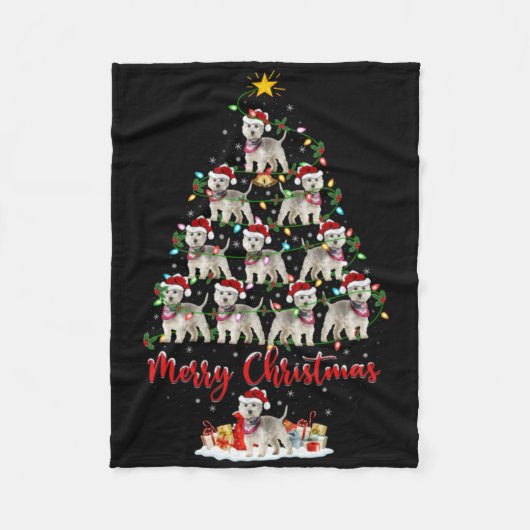 Westie Dog Xmas Lights Santa Westie Christmas Tree Fleece Deken (Voorkant)