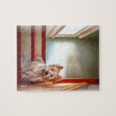 Westie Dog zit op de Stairs,  kijk Legpuzzel (Horizontaal)