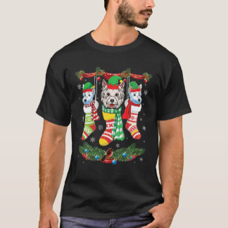 Westie Dogs Inside Noel Socks Merry kerstdadd T-shirt