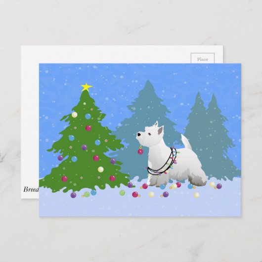 Westie Een kerstboom decorteren in het bos Feestdagenkaart (Voorkant / Achterkant)