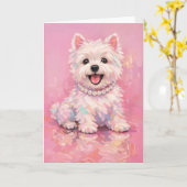Westie Elegant Pink Portrait Kaart (Gele Bloem)