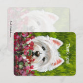 Westie en roze bloemen bedankkaart (Voorkant / Achterkant)