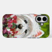 Westie en roze bloemen Case-Mate iPhone case (Achterkant (horizontaal))