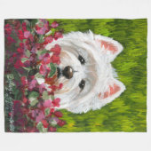 Westie en roze bloemen fleece deken (Voorkant (Horizontaal))