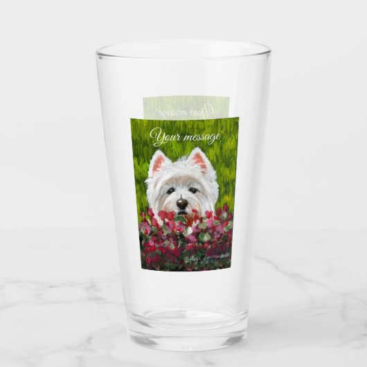 Westie en roze bloemen glas (Voorkant)