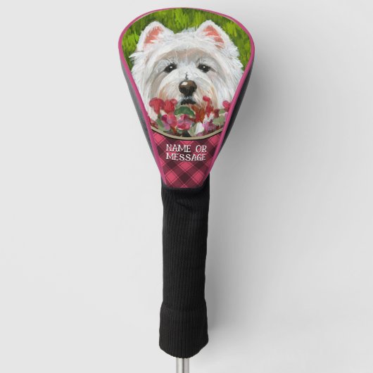 Westie en roze bloemen golfheadcover (Voorkant)