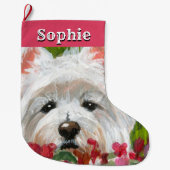 Westie en roze bloemen grote kerstsok (Voorkant)
