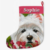 Westie en roze bloemen grote kerstsok (Achterkant)