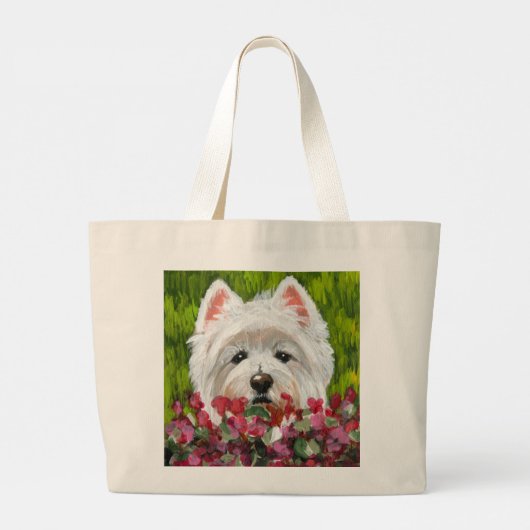 Westie en roze bloemen grote tote bag (Achterkant)